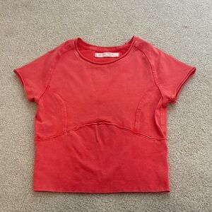 Free People Vibrant Red Short Sleeve Tee